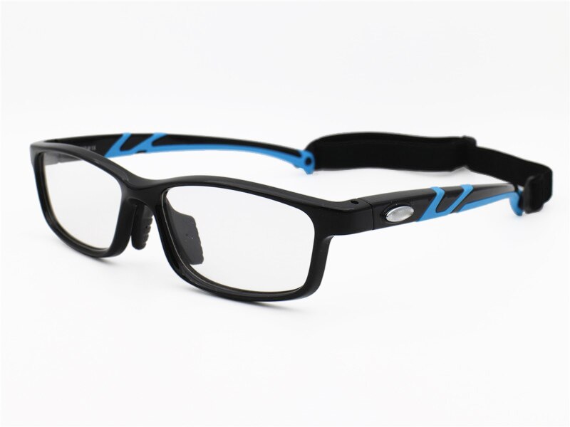 Double Temple 2 élastique sangle lunettes sport lunettes Football carré modifiable cadre optique SL021: black-blu-UV400 lens