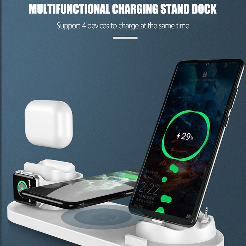 6-in-1 10W wireless charger base for Apple Watch Airpods multifunctional wireless charging station for iPhone11 Pro Max