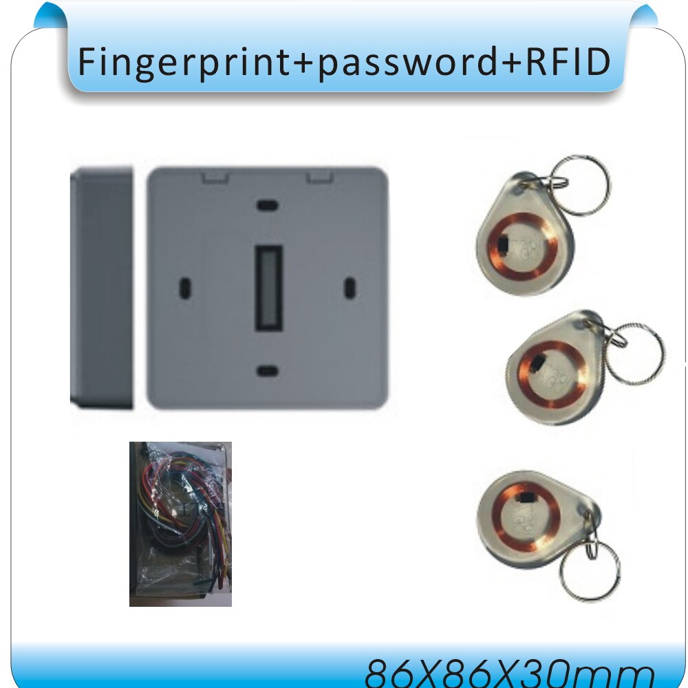 Diy  d1 fingeraftryk & adgangskode & 125 khz rfid 3 in 1 specielt branddør adgangskontrolsystem  +10 stk krystal