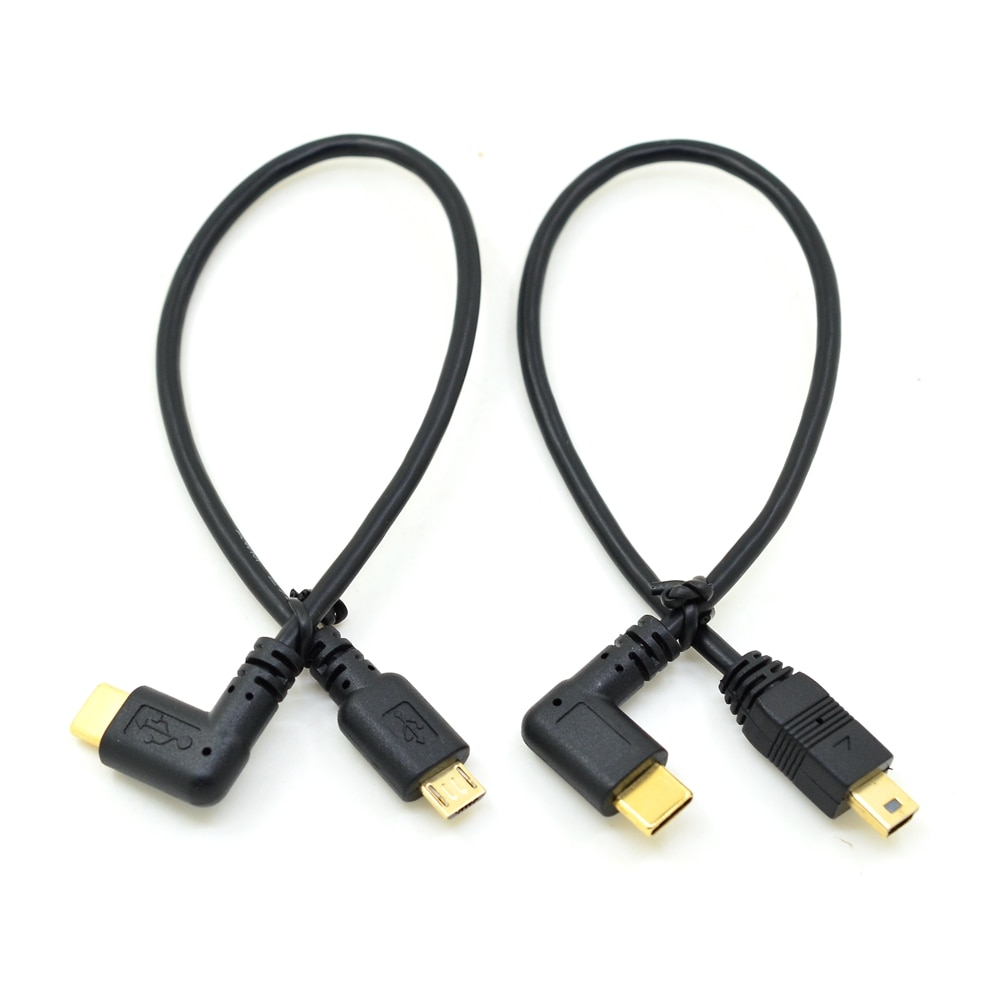 Micro Mini USB Kabel 5Pin Male naar Male USB 3.1 Type C Elleboog naar Mini Micro USB 2.0 OTG Data adapter Converter Opladen Kabel 25 cm