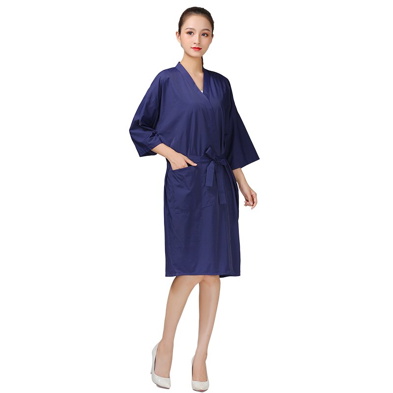 Bata de cliente de lujo para salón de belleza, bata para peluquería, estilo Kimono, capa de peluquería, SPA, Hotel, ropa para invitados: A013-Dark blue