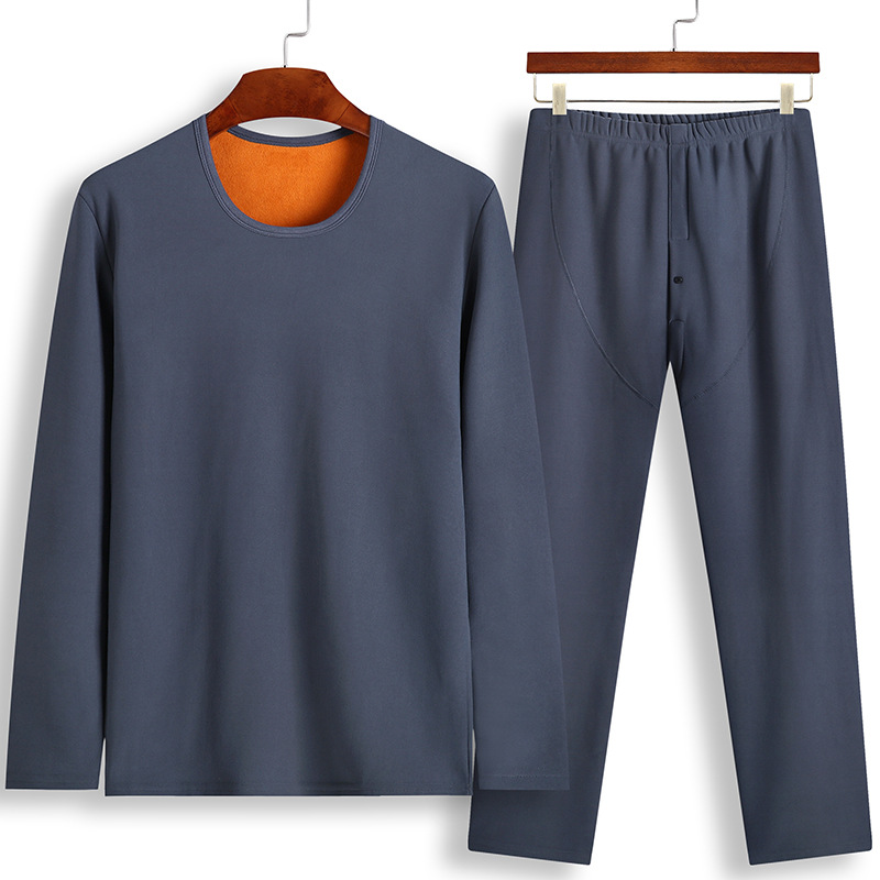 Pyjama à col rond pour hommes, ensemble de sous-vêtements thermiques, en peluche, épais, taille élastique, grande taille, 8XL,: gray / 8XL
