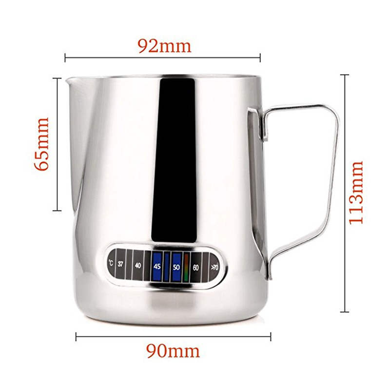 Jarra de acero inoxidable para espumar leche, jarra de café con termómetro Barista, haga la espuma perfecta para su café capuchino, 550ml: 600ml