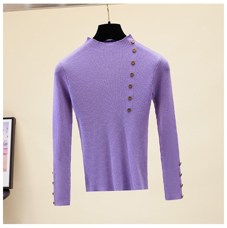 Hlbcbg casual höghalsad grundläggande höst vintertröja dam solid stickad tröja med långa ärmar långärmad mjuk tröja för kvinnor: Lila