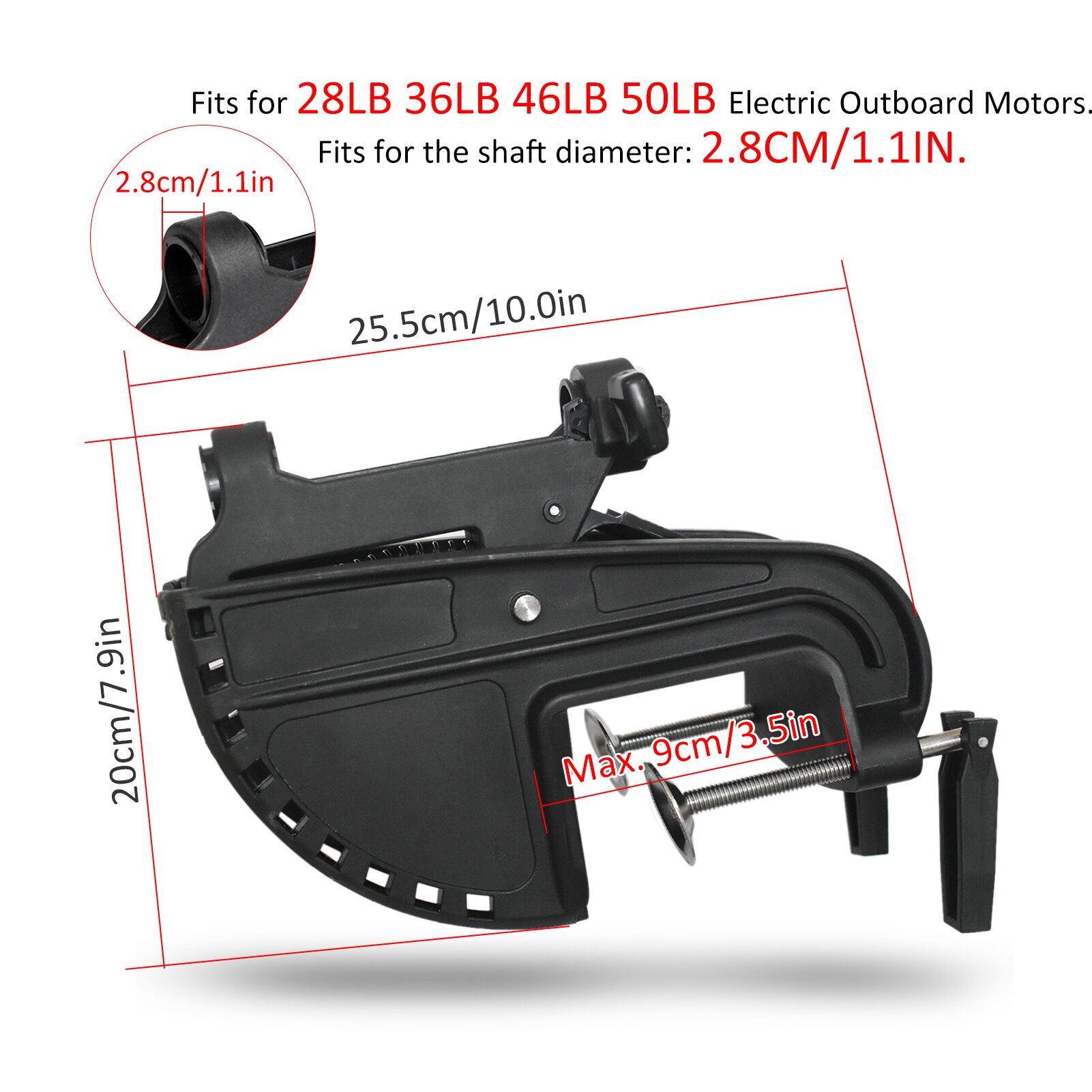 Kit de charnière de support de moteur électrique hors-bord, convient aux moteurs électriques de 1 1/8 pouces (2.8cm) de diamètre 28lb 36lb 46lb 50lb