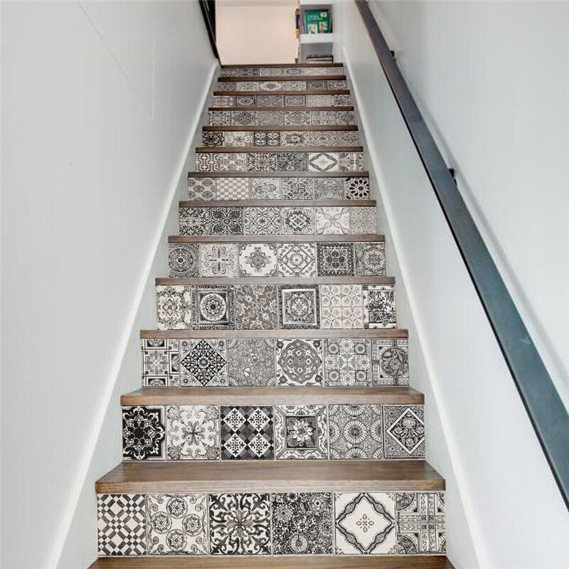 13 stk/sæt diy 3d trappe farverige klistermærker keramiske fliser mønster til hustrapper dekoration trappe vægklistermærke