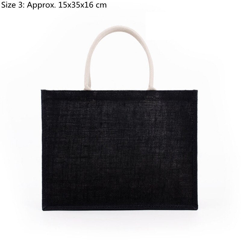 D0LF Jute Tote Met Handvatten Casual Grote Capaciteit Tote Herbruikbare Schoudertas Blank Clutch Bags Voor Borduurwerk Afdrukken: Black Size 3