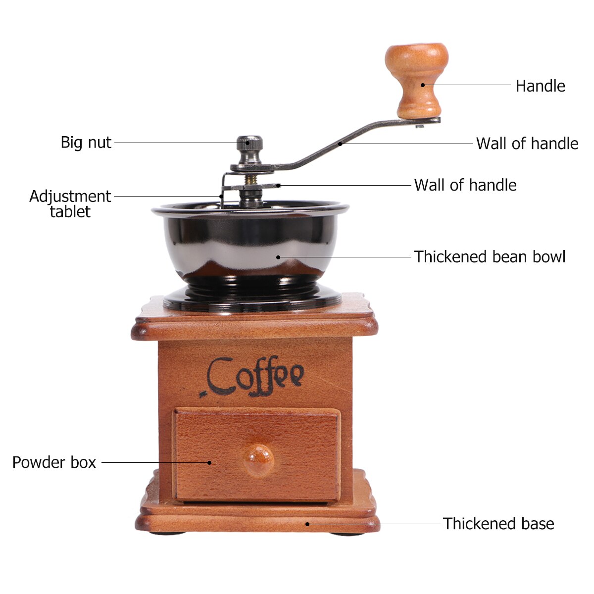 Wooden Coffee Grinder Household Hand Crank Coffee Mill Manual Coffee Maker Kitchen Coffee Accessory for Home Shop