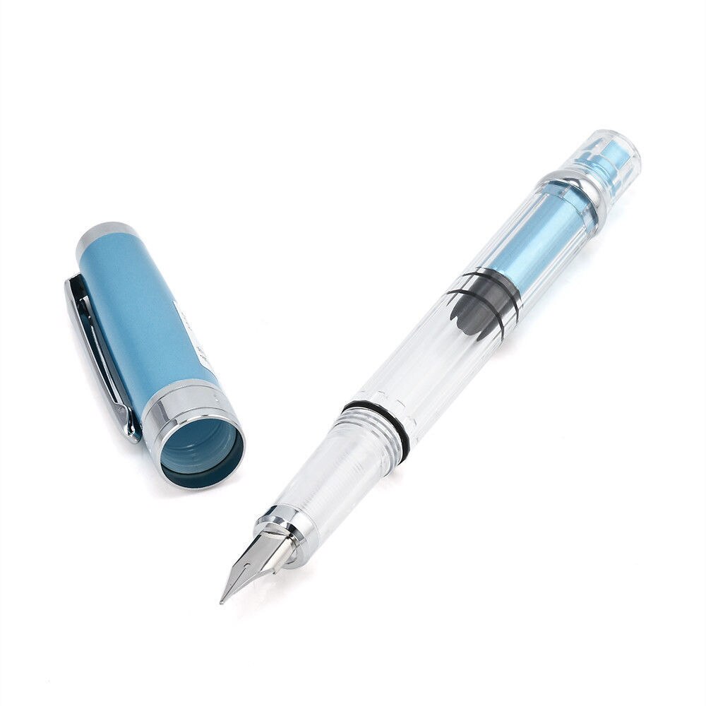 Fountain Pen Piston Transparent Gold/Silver Clip Fine Nib 0.5mm Wing Sung 3008 Fountain Pen