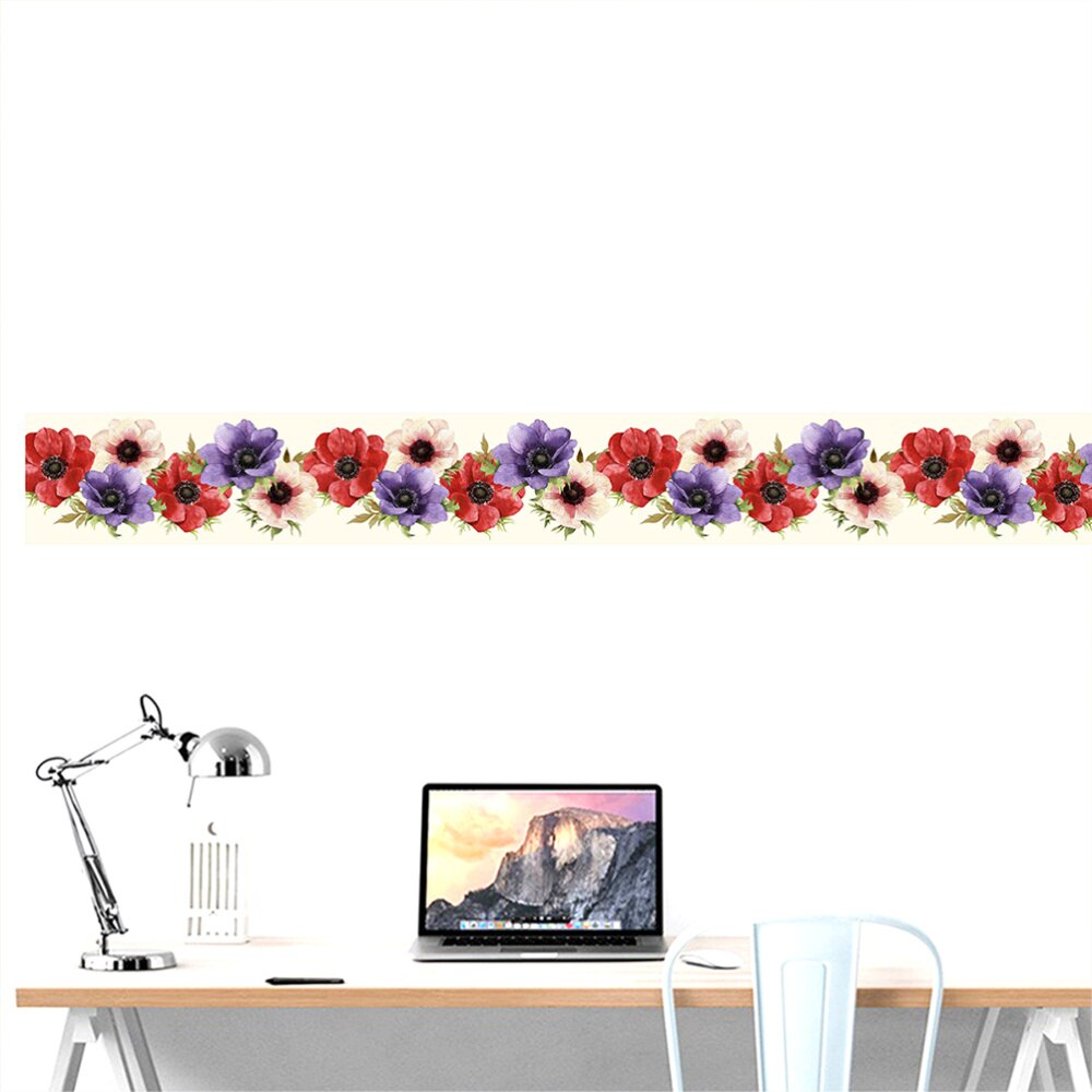 1PC Floral Pattern Wallpaper Border Sticker Waistline Wall Sticker Waterproof Self-Adhesive Border Decal for Home Bathr