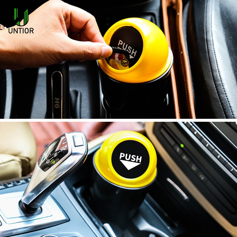 UNTIOR Plastic Car Trash Bin Rubbish Bucket Holder Mini Paper Dustbin Automobiles Garbage Storage Box Waste Bin Car Trash Can