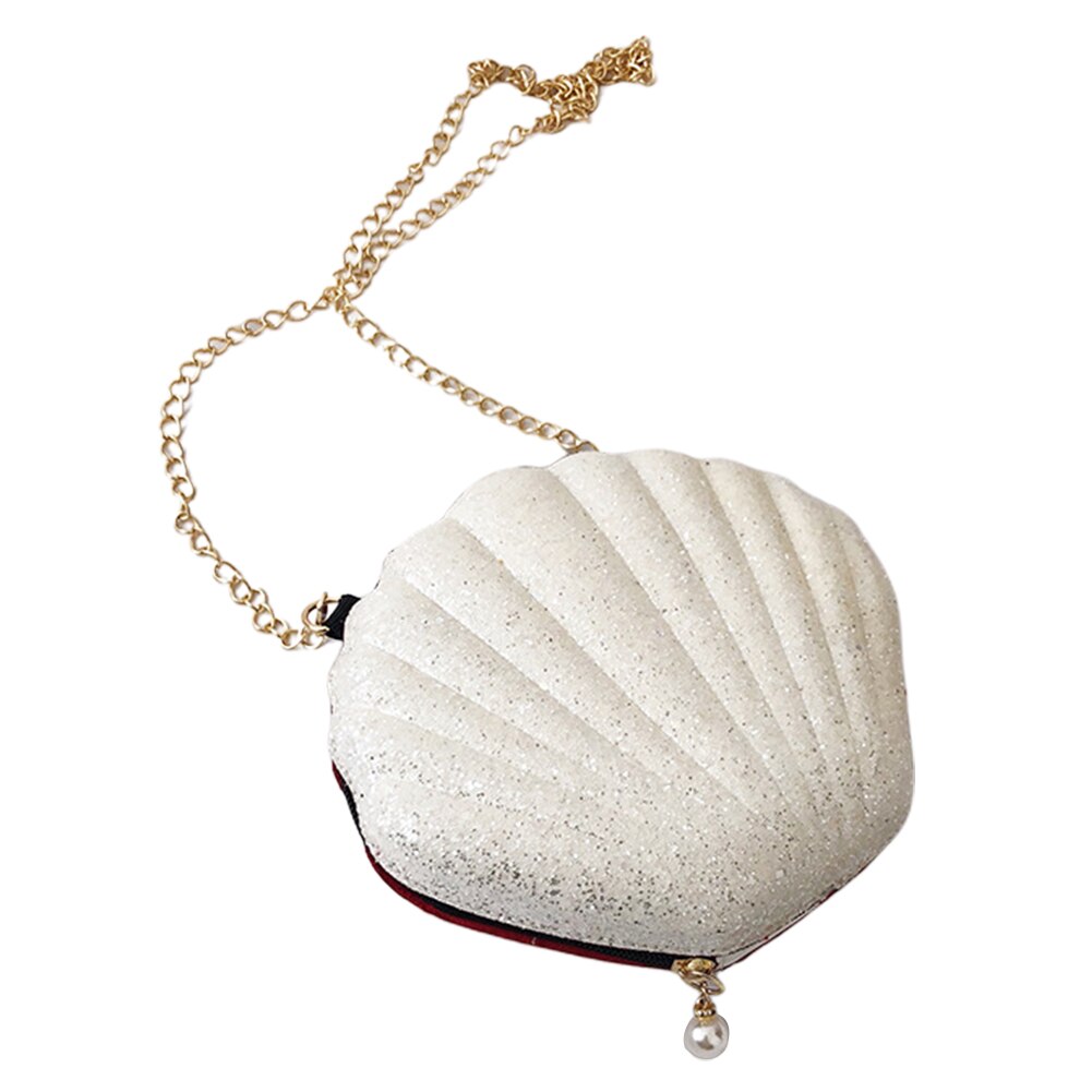 Bolso bandolera con lentejuelas brillantes, cadena de Metal, bandolera de a la , Mini bolso informal con cierre de cremallera para En forma de concha: Blanco