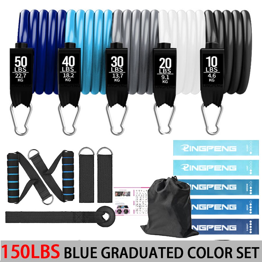 5 Stackable Exercise Bands with Handles 5 Resistance Loop Bands for Resistance Training Physical Therapy Home Workouts: 150LBS BLUE SET