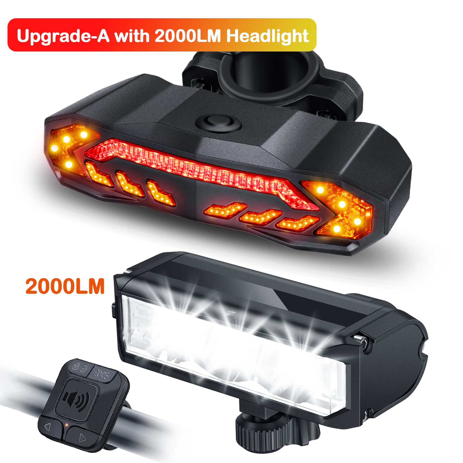 Faro per bicicletta Rockbye con allarme clacson telecomando fanale posteriore per bicicletta impermeabile con indicatore di direzione allarme antifurto per bicicletta: giallo