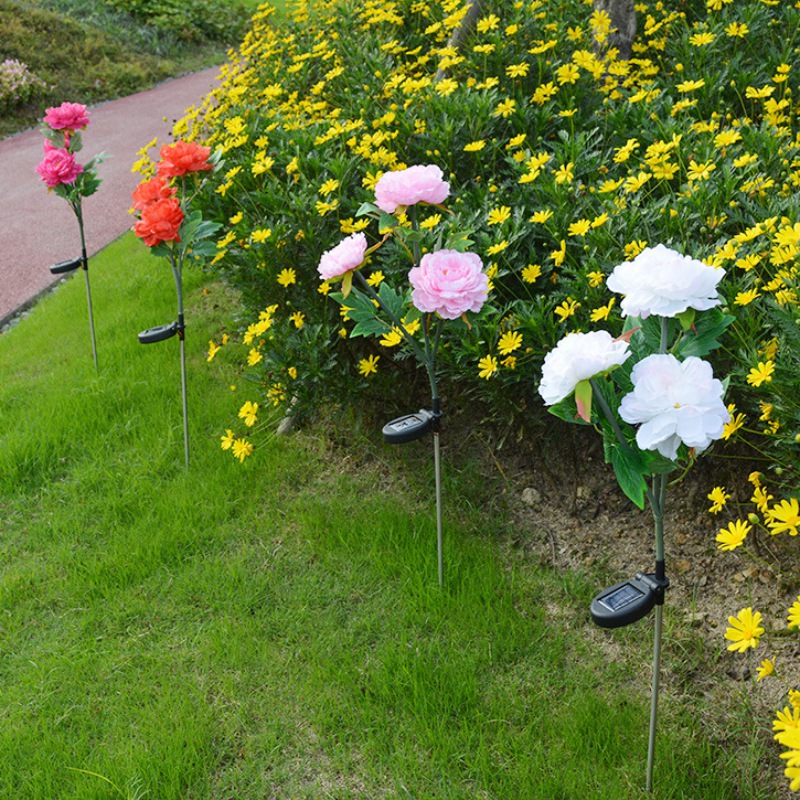 Solar led pion blomma ljus färg energibesparande gräsmatta lampor utomhus trädgårdsgång trädgård dekoration 3 led blomma fest lampa