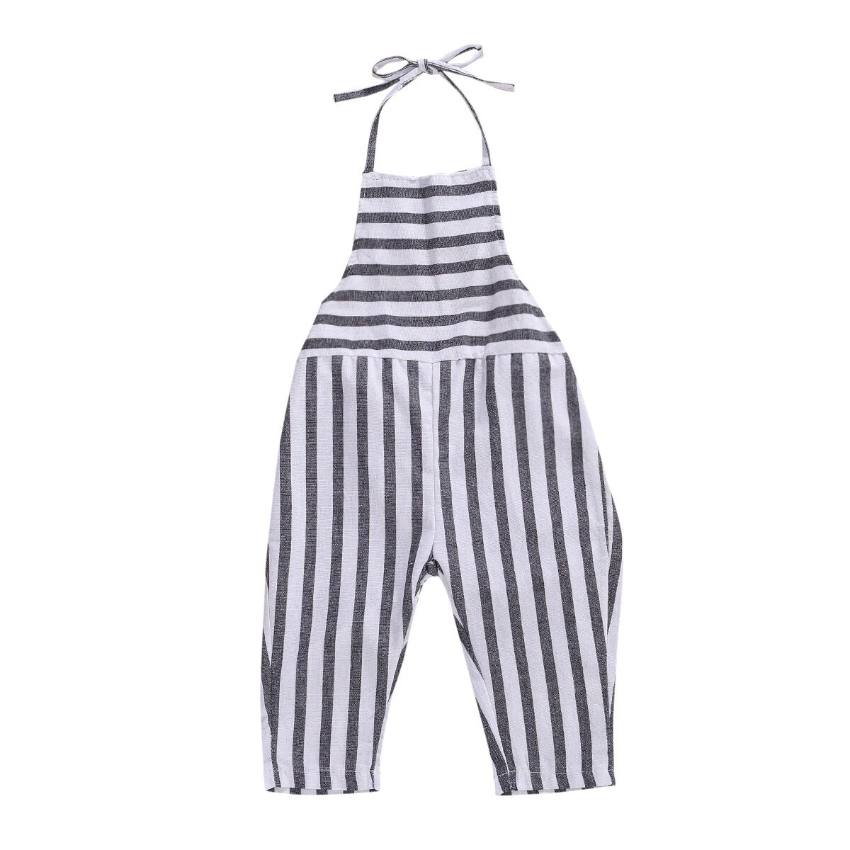 1-5Y Summer Infant Baby Girls Overalls Pants Blue Striped Print Sleeveless Belt Jumpsuits Outfits