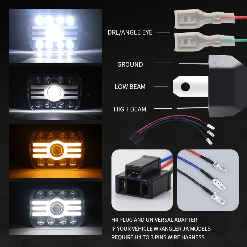 500w 7 x 6 " 5 x 7 " led phare hi lo beam drl 6000k pour jeep cherokee xj