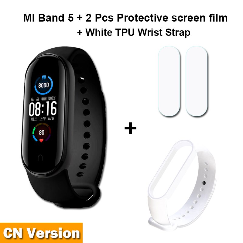 Xiaomi Mi Band 5 Smart Bracelet 4 Color AMOLED Screen Miband 5 Smartband Fitness Traker Bluetooth Sport Waterproof Smart Band: Add White