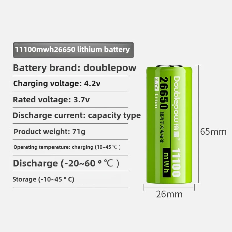 26650 3.7V 11100mWh Li-ion Battery Lithium Rechargeable Batteries for Strong Light Flashlight Solar Street Light Power Tool