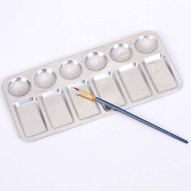 1pc Rectangle Pigment Palette 12 Grid Aluminum Palette For Oil Watercolour Gouache Painting Pallet Students School Art Supplies