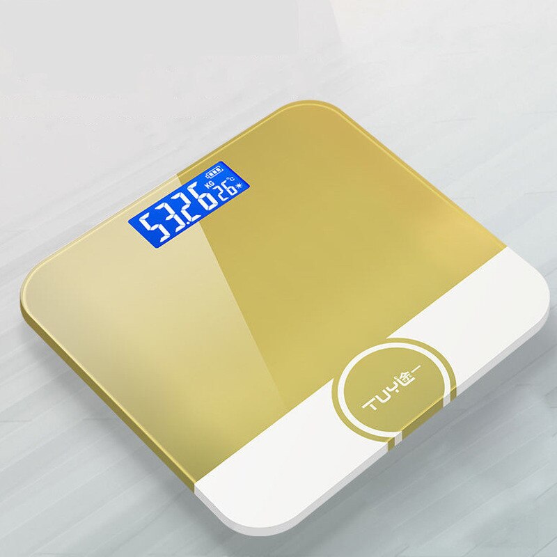 Electronic Scale Human Body Scale Health Weight Scales Household Bathroom Weighing Scale USB Charging Digital LED Display: Gold-Battery