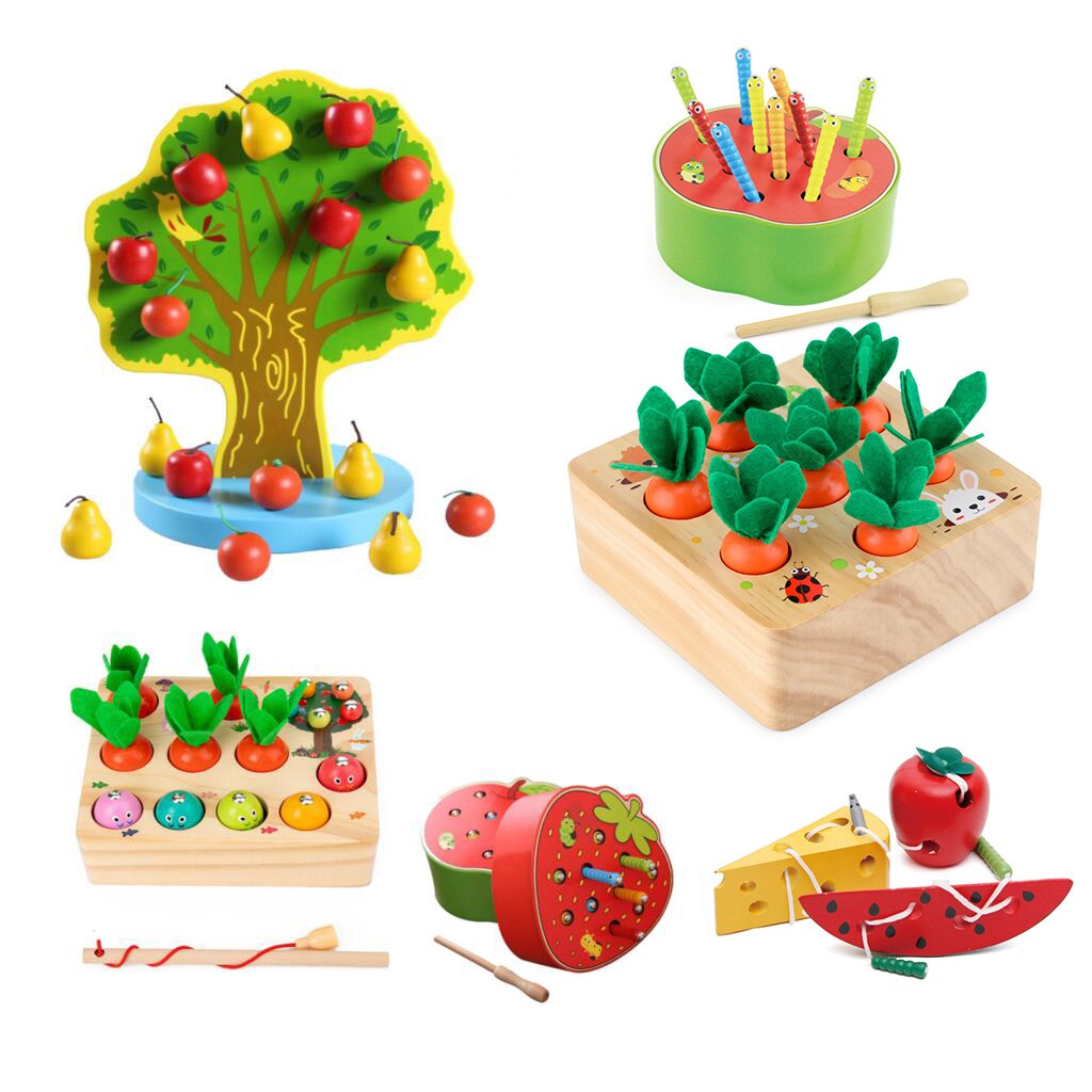 Montessori Toys Cognize Educational Toys For Children Kids Toys Harvest carrots Montessori Materiales Apple Magnetic Wooden Toys