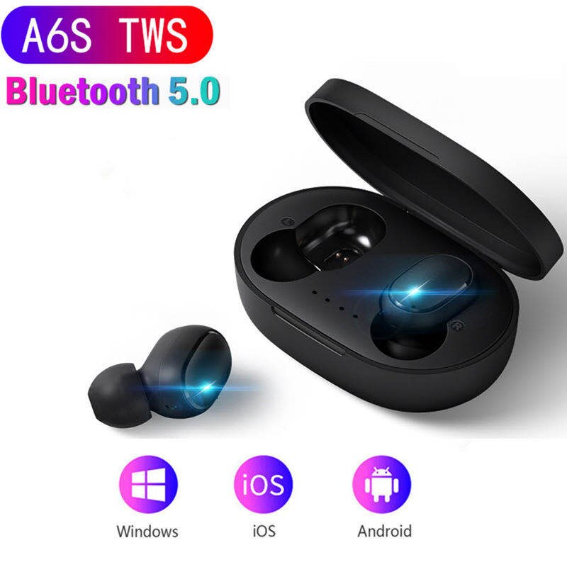 A6S Tws Bluetooth 5.0 Oortelefoon Noise Cancelling Fone Headset Met Microfoon Handsfree Oordopjes Voor Xiaomi Redmi Airdots Draadloze Oordopjes