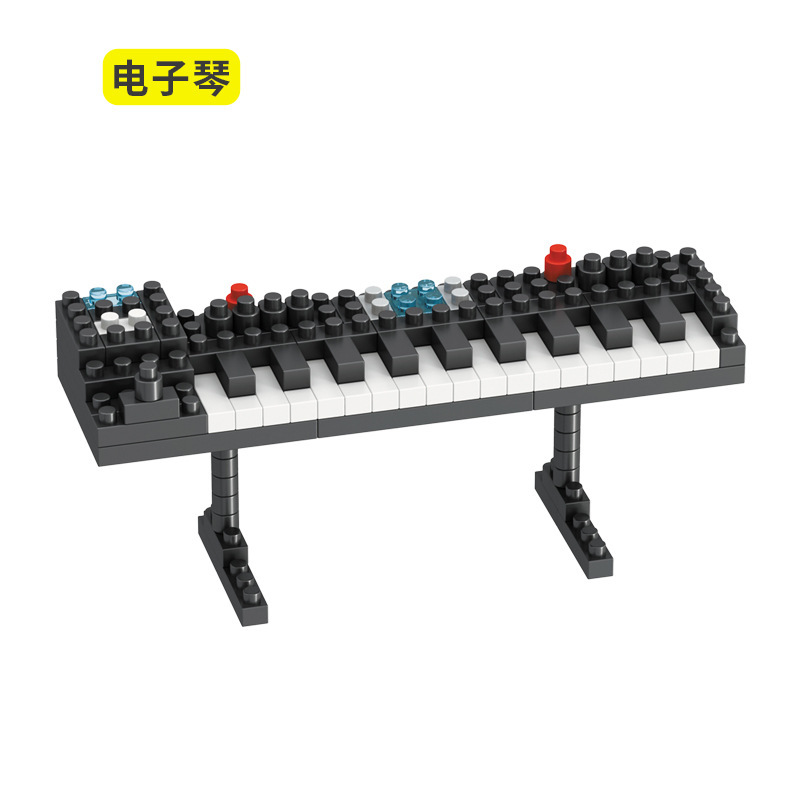 De MOC Muziekinstrument Bouwstenen Muziek Serie ABS Plastic Mini Piano Gitaar DIY Assemblage Bouwstenen Kinderen E: WOOD