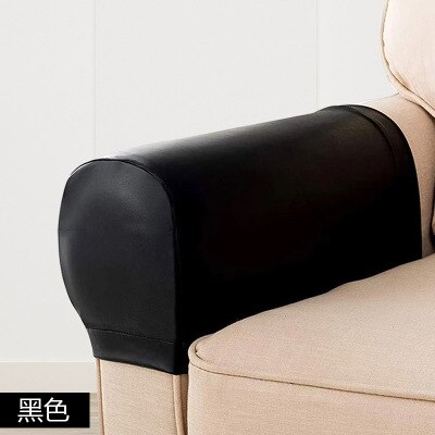 Sofa lænestol armovertræk, stretch pu læder armhætter vandtæt sofa slipcovers beskyttere hjem stue dekoration: Sort
