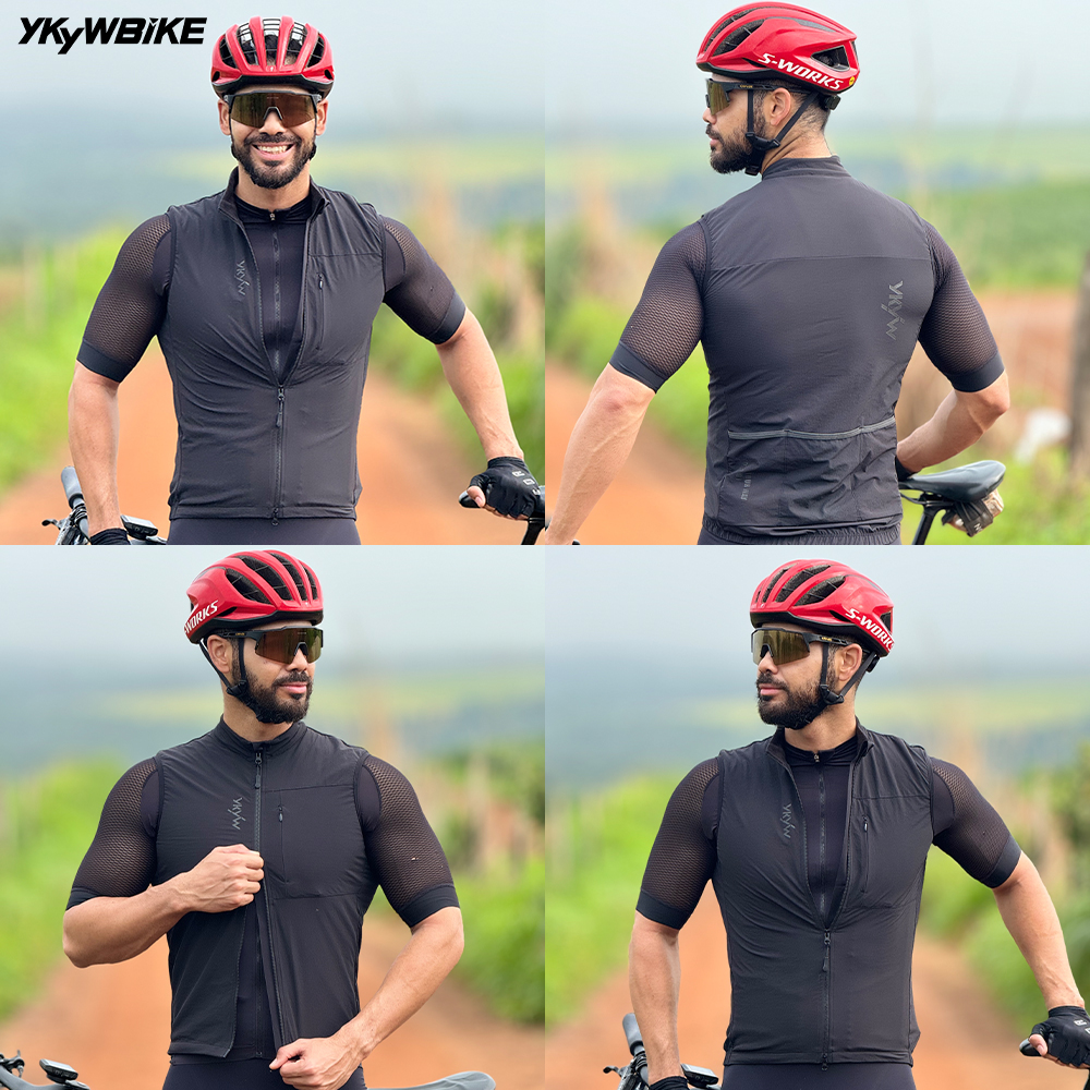 YKYWBIKE hommes cyclisme Gelit thermique polaire vélo coupe-vent sans manches vélo gilet coupe-vent imperméable cyclisme pare-brise