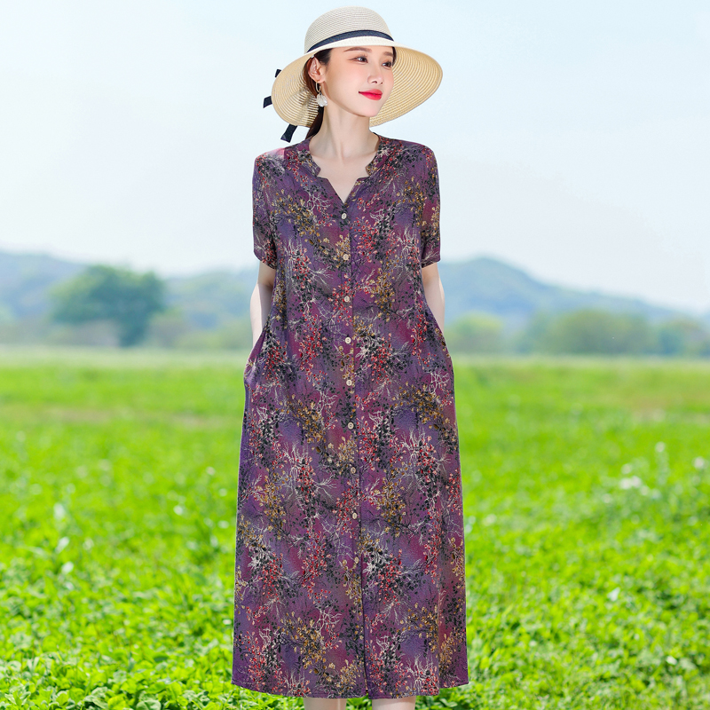 Sommarlånga klänningar för kvinnor kortärmade lösa vintagetryck koreanska klänningar sommarkläder för kvinnor: 5xl / Himmelsblå