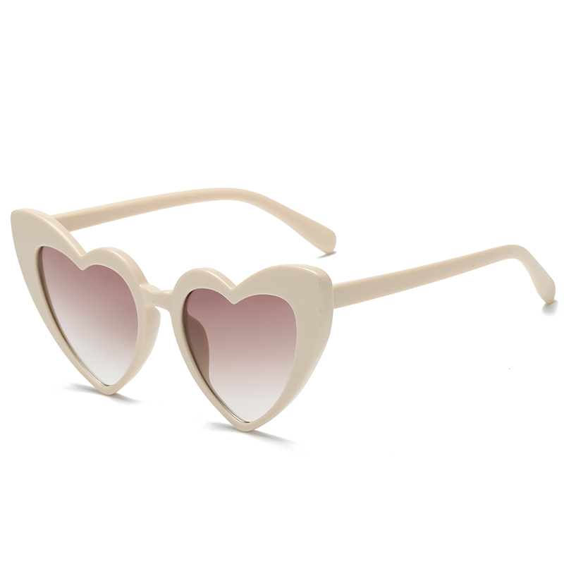 Owl City Heart Sunglasses Women Vintage Red Hearts Shaped Sunglass Ladies Retro Brand Eyewear 90s for Female Shades: Beige