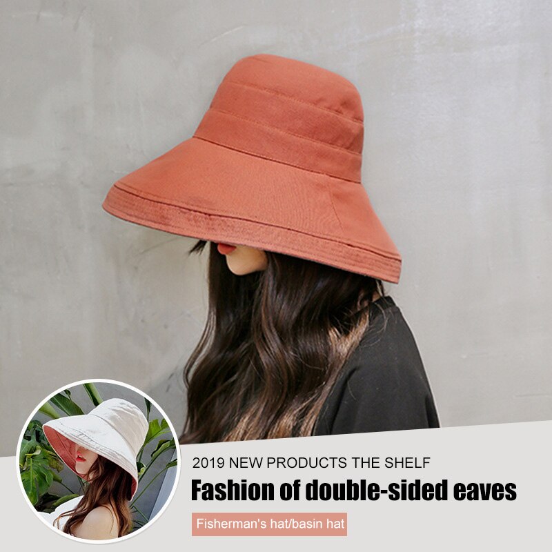 Sombrero de sol con visera ancha para mujer, gorra de pescador de doble cara enrollada para viaje al aire libre