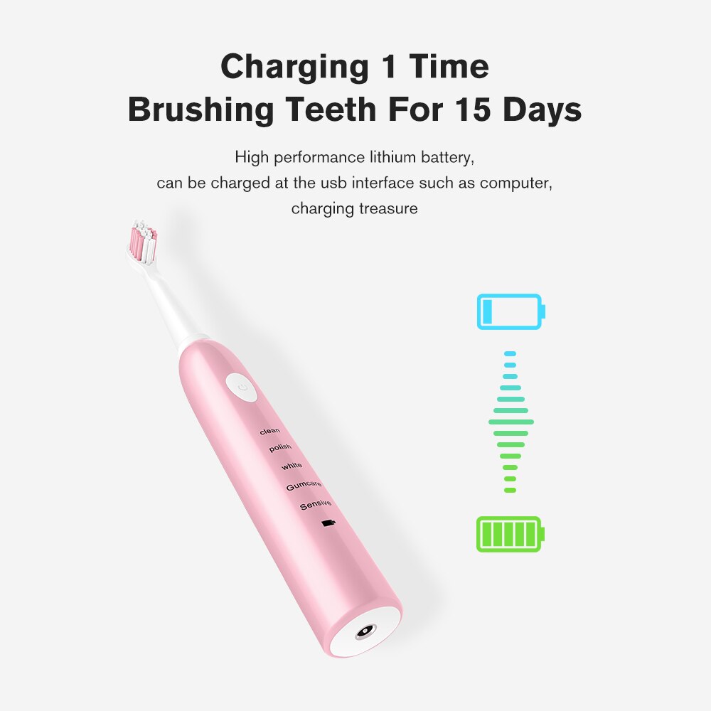 Brosse à dents électrique sonique puissante Ultra sonique USB Charge brosses à dents rechargeables brosse à dents de blanchiment électronique lavable