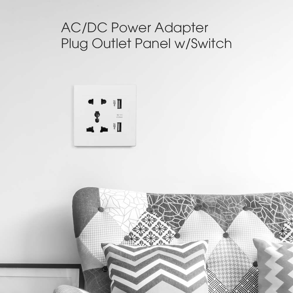 KEBIDU AC 110v 220v 10A toma de pared USB Panel de toma de pared Universal + 2 puertos USB enchufe cargador interruptor de alimentación cargador de teléfono