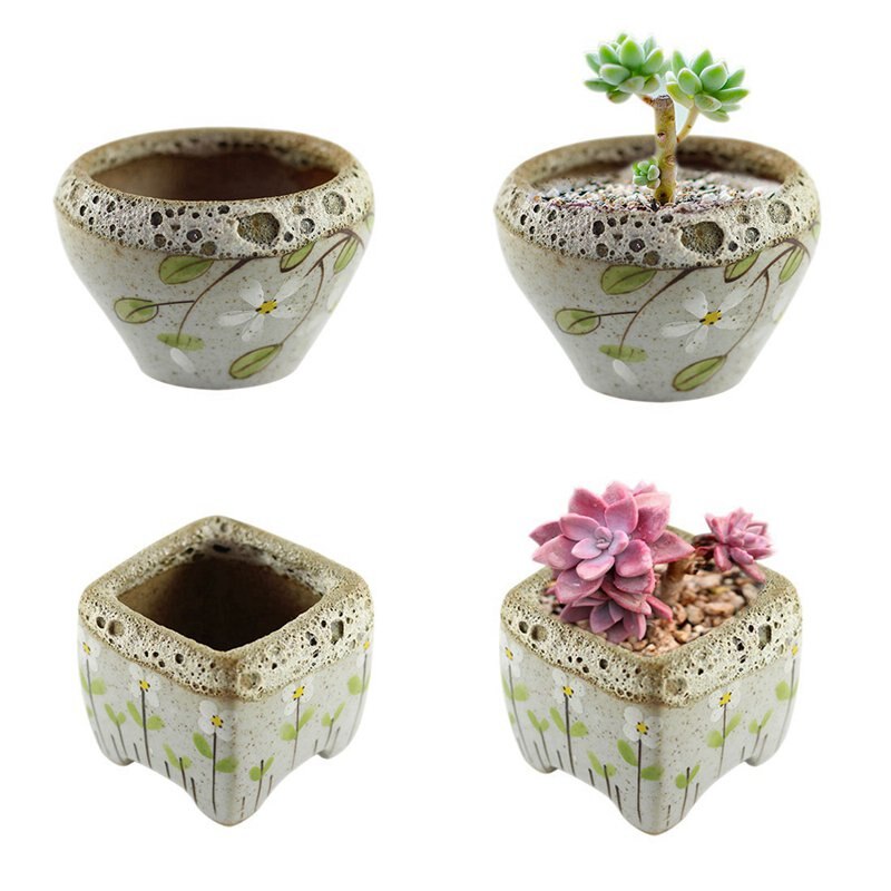Håndmalede blomster retro urtepotter keramiske krukker enkle ideer stentøj grønt kød kød planter blomsterpotter: Default Title