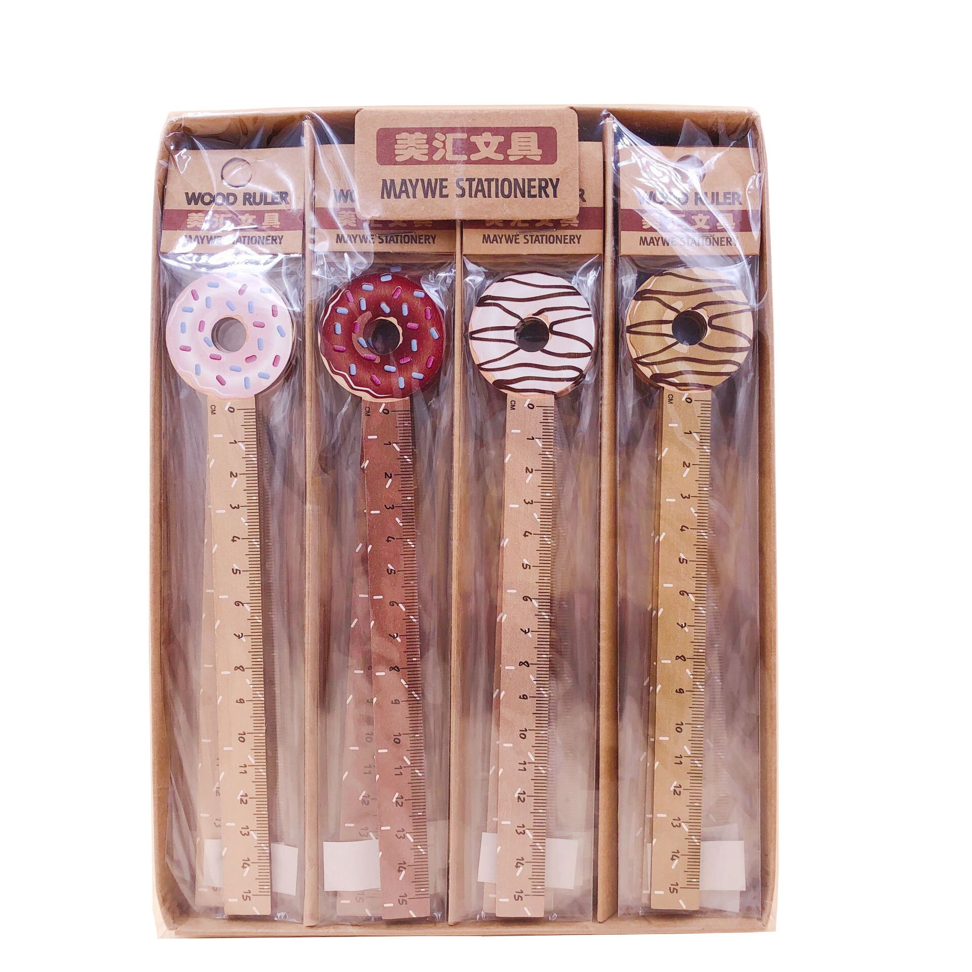 1pcs Wooden Straight Ruler 15 Cm Donuts / Crocodile Kawaii Animal Drawing Ruler School Office Stationery: Donuts