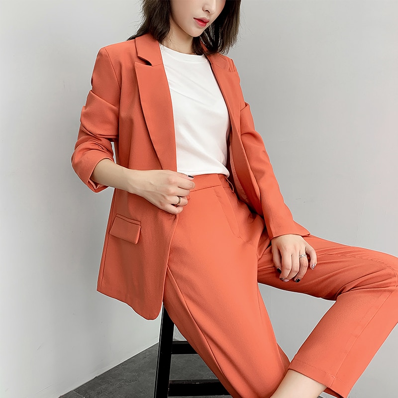 Women's jacket suit female autumn loose thin small suit straight pants two sets of temperament overalls clothes