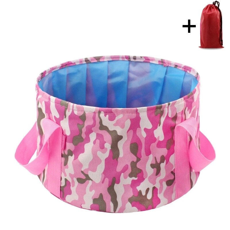 GOALONE 15L Inklapbare Voet Wastafel Draagbare Duurzaam Camping Water Emmer Opvouwbare Reizen Voetbad Wastafel met Draagtas: Roze