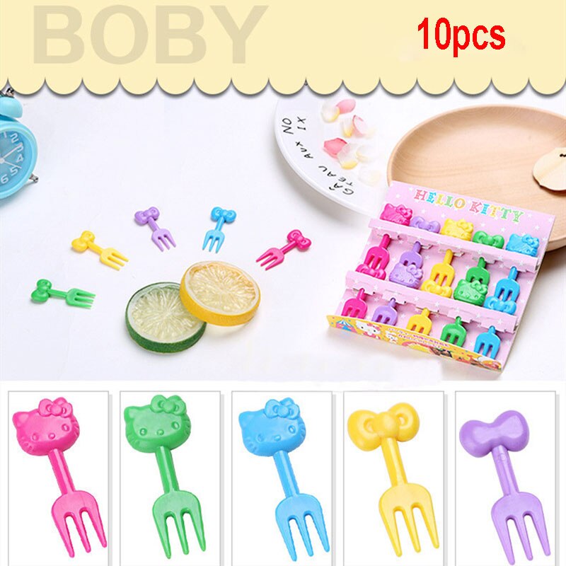 6/10pcs Cute Mini Bento Fork Set Food Picks for Kids Cartoon Animal Farm Toothpicks Children Fruit Forks Bento Accessories: F