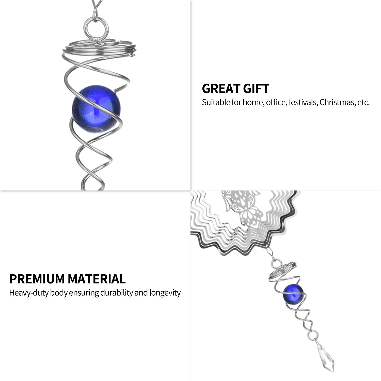 Wind Spinner Stainless Wind Spinner Garden Christmas Decoration Hanging Ornament Outdoor Garden Hanging Decor Swivel Wind Chimes