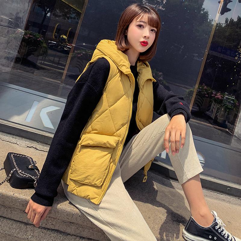 Vest kvinder afslappet ærmeløs blazer hættejakke chalecos para mujer efterår vinter kvindelig koreansk streetwear vest overtøj: Gul / M