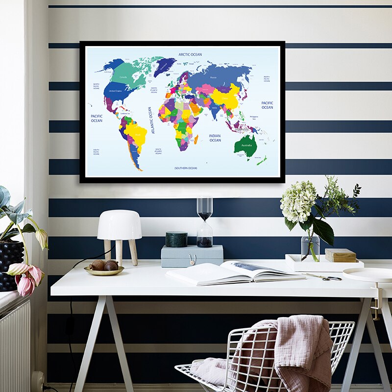 59*42cm The World Political Map Retro Wall Art Poster Decorative Canvas Painting Travel School Supplies Living Room Home Decor