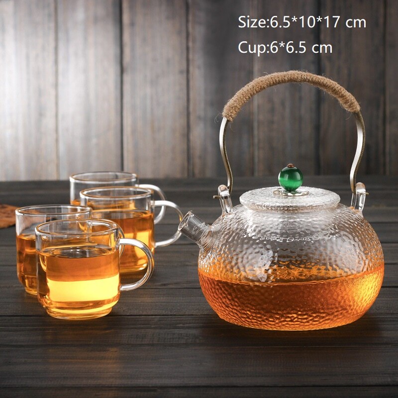 Tea Pot Set Heat-resistant Glass Jug Can Be Heated Bamboo Lid Large Capacity Borosilicate Glass Kongfu Tea Set Kitchen Supplies: H