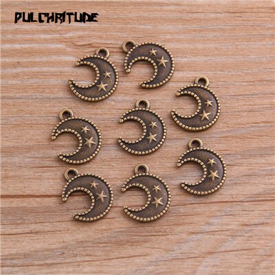 Pingente de liga de zinco, 30 peças 12*15mm liga de metal, pingente pequena de estrela, lua, joias, pingente de planta médica encantadores fabricantes: Chapeado em Bronze Antigo