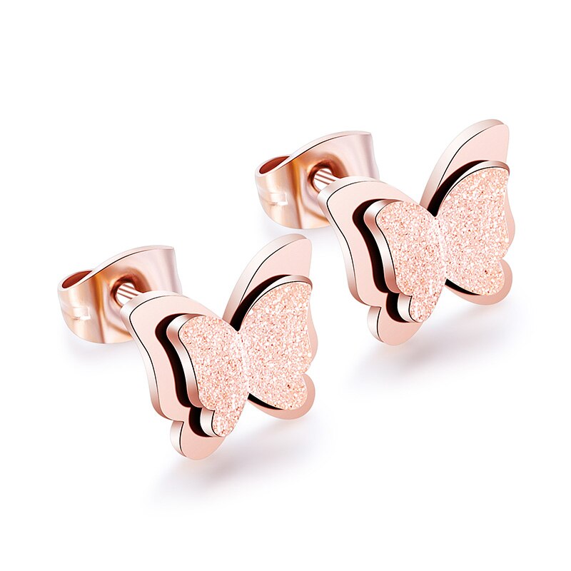 Delle donne In Acciaio Inox Collana Della Farfalla Opaco Farfalla Clavicola Collana 3 di Colore Della Farfalla Dell'orecchino Della Collana Insieme Dei Monili Regalo: Stud rose gold