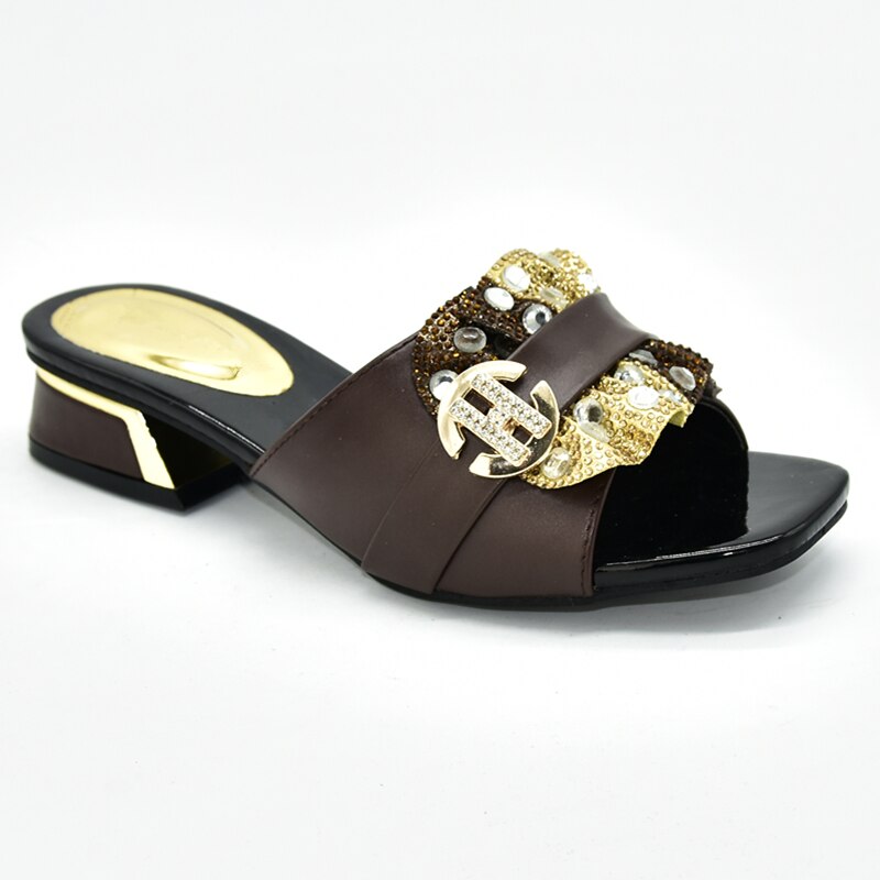 Nigerian Women Sandal Italian Style Slingbacks African Women Slippers Luxury Shoes Women: Coffee / 7.5