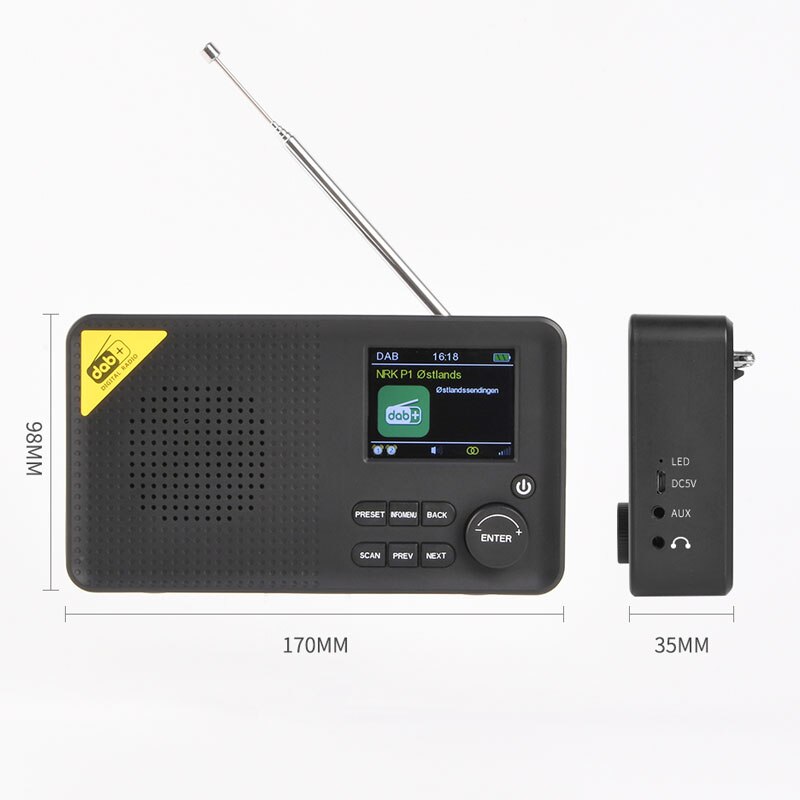 Tragbare Bluetooth FM Radio DAB/DAB + Receiver Stereo Musik-Player mit 2.4 "LCD Display Unterstützung AUX Kopfhörer spielen Multi-sprache