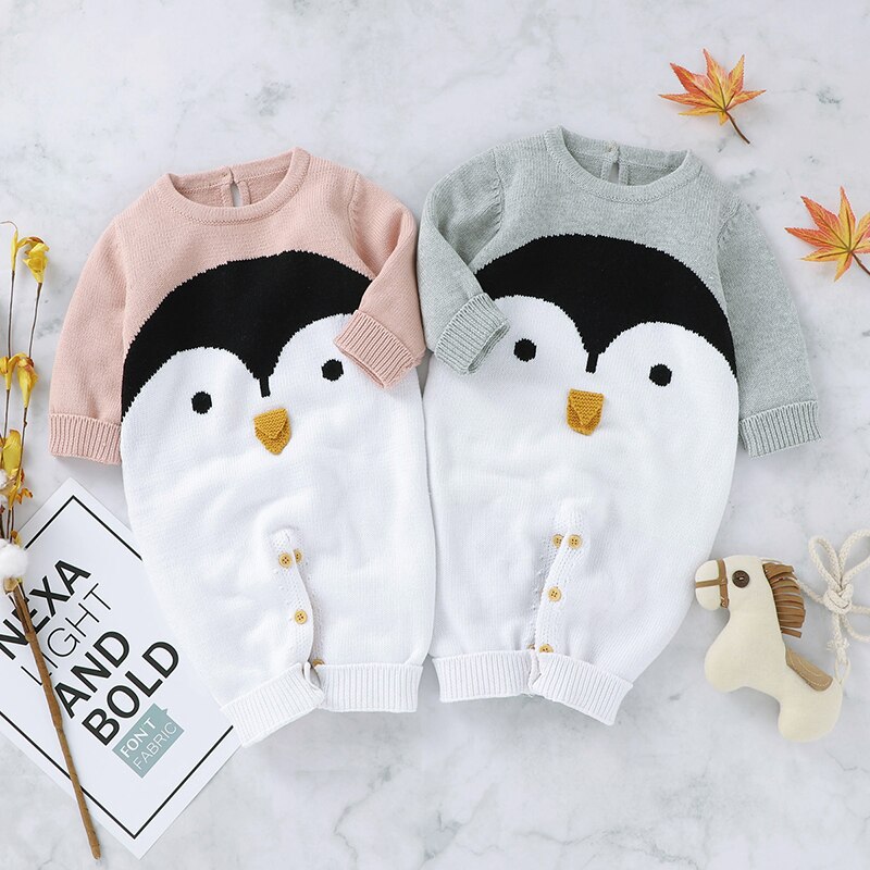 FOCUSNORM 0-24M Autumn Winter Baby Girls Boys Knit Romper Long Sleeve Cartoon Print Warm Jumpsuits