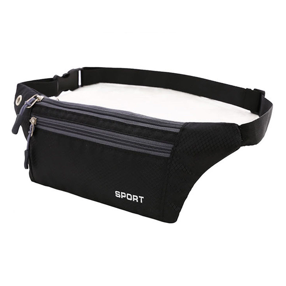Unisex Sport Running Heuptas Fanny Pack Meb Vrouwen Reizen Taille Zakken Telefoon Zip Riem Pouch Wallet: Zwart
